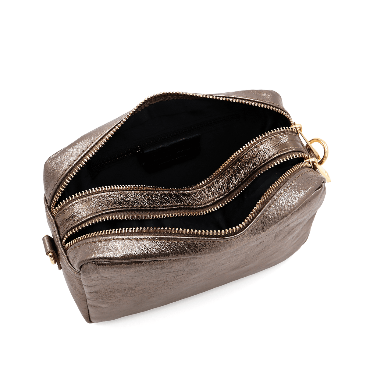 Természetes bőr válltáska 2 fülledékkel - fémes barna