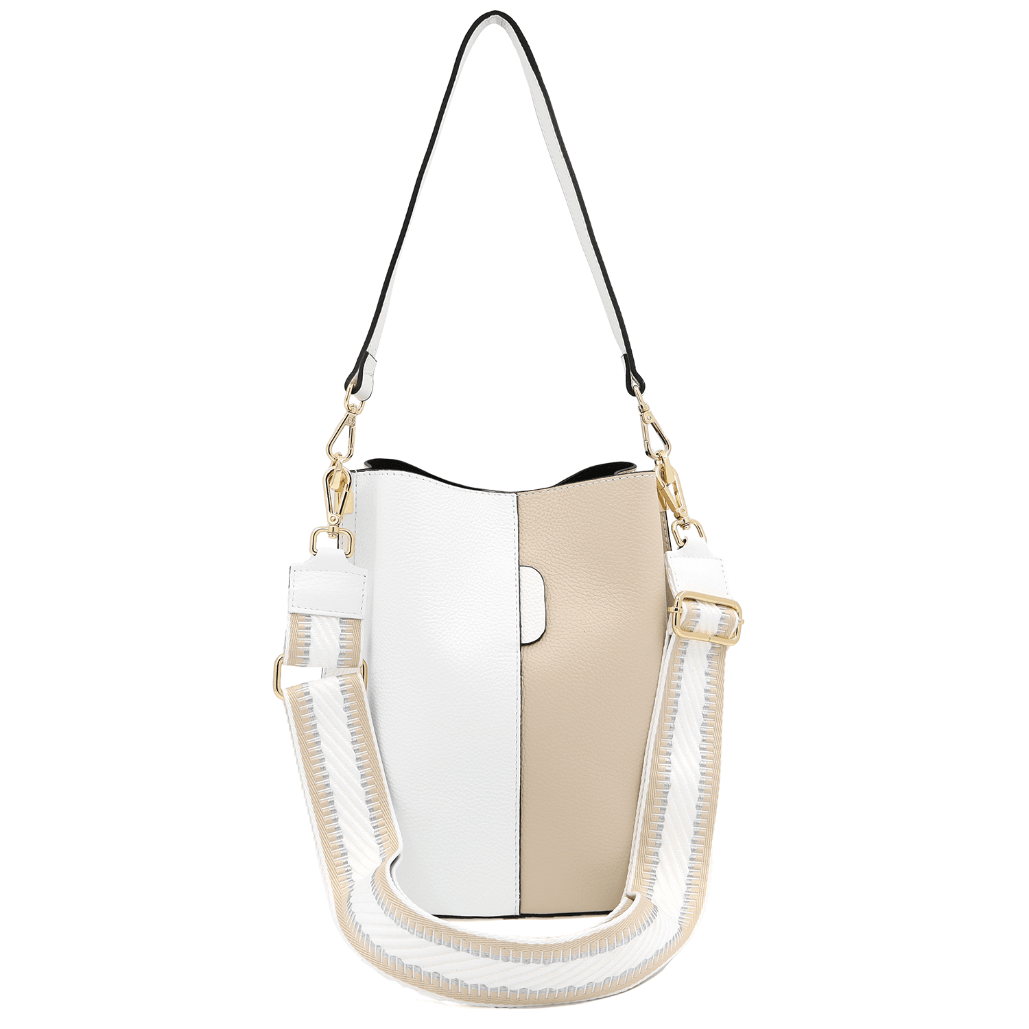 Női táska természetes bőrből, 2 fogantyúval Alba - fehér/bézs