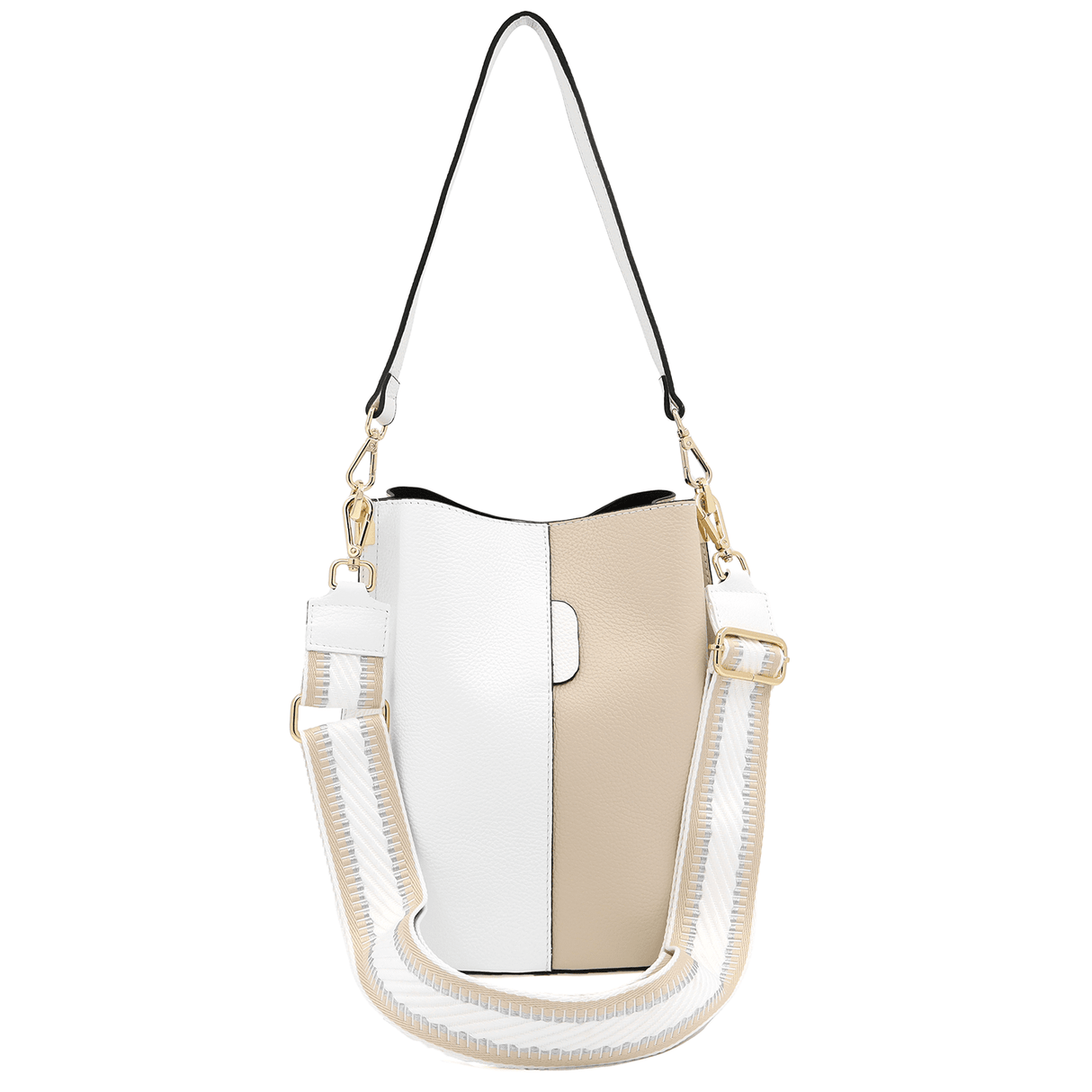 Női táska természetes bőrből, 2 fogantyúval Alba - fehér/bézs