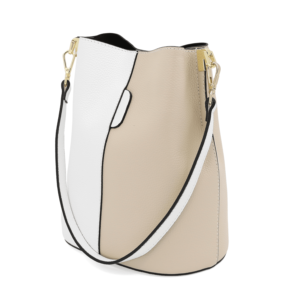 Női táska természetes bőrből, 2 fogantyúval Alba - fehér/bézs