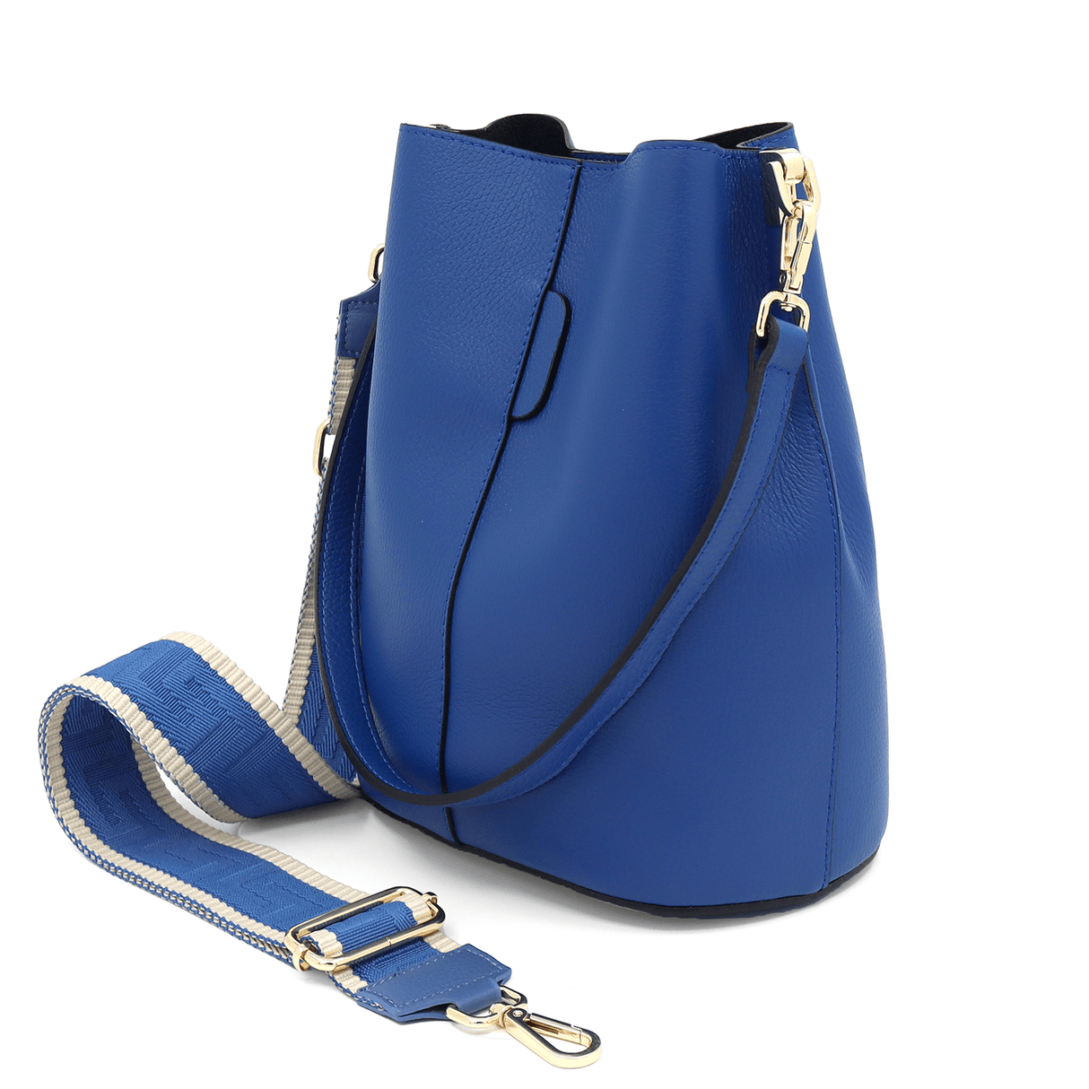 Női táska természetes bőrből, 2 fogantyúval Alba - sötétkék