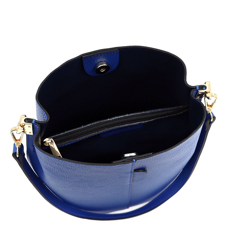 Női táska természetes bőrből, 2 fogantyúval Alba - sötétkék