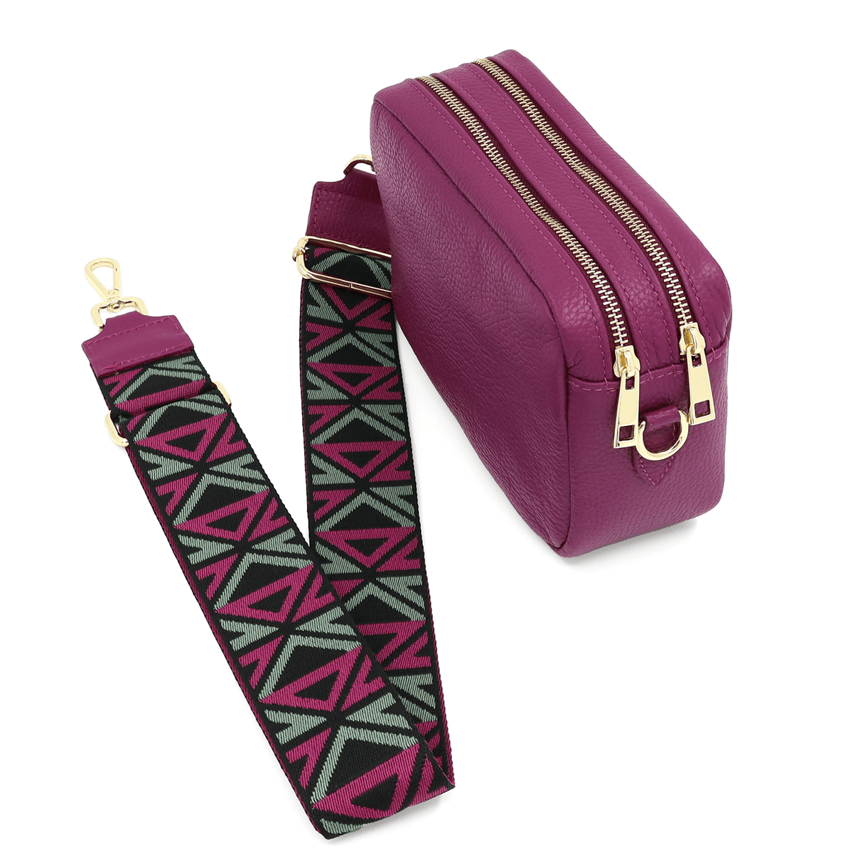 Természetes bőr válltáska 2 fogantyúval - sötét fukszia