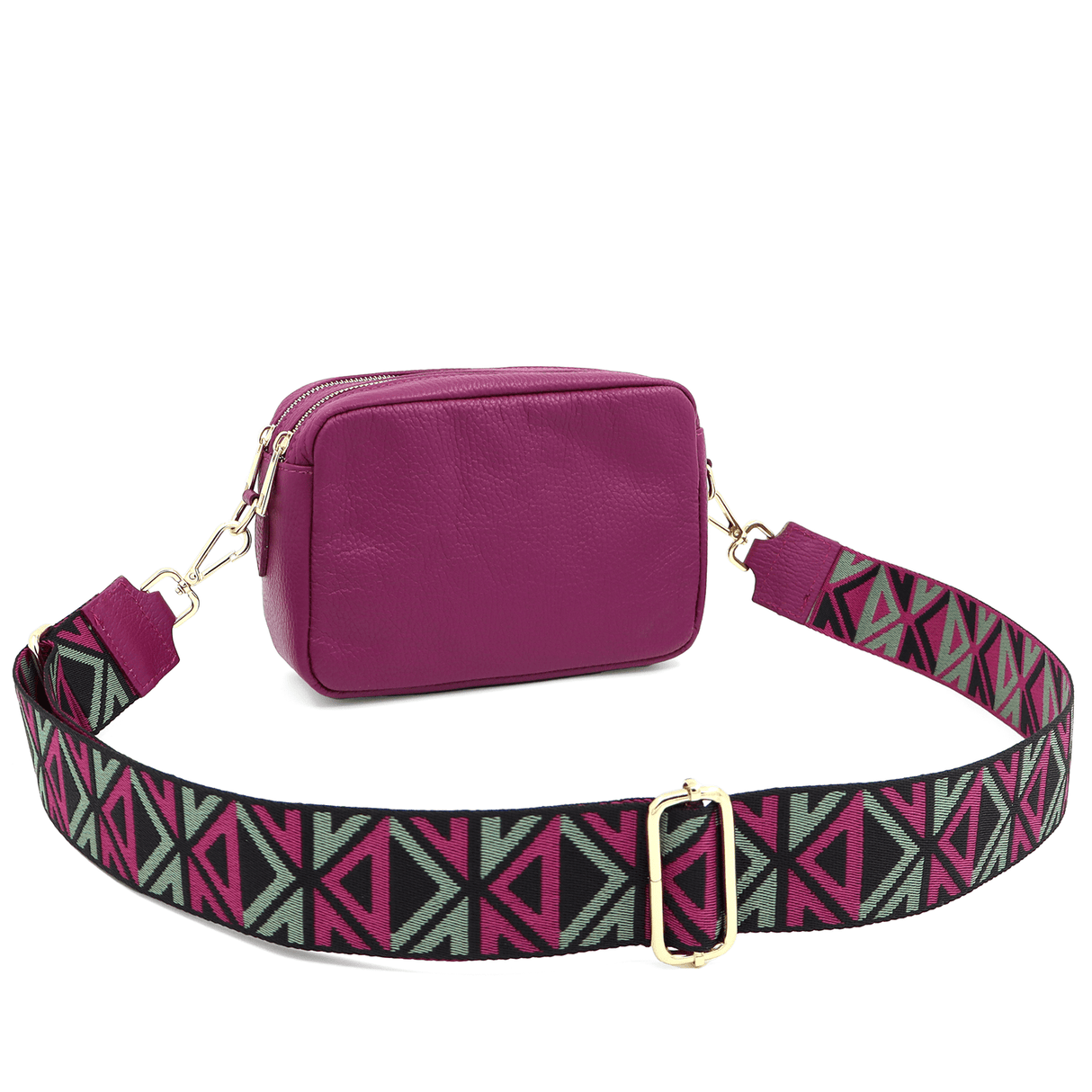 Természetes bőr válltáska 2 fogantyúval - sötét fukszia