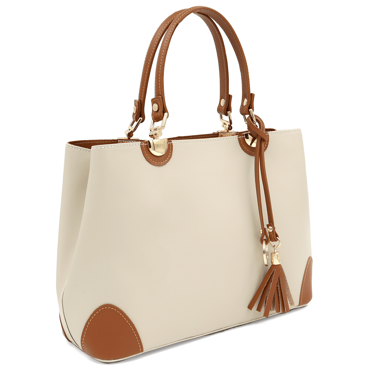 Női táska természetes bőrből Alika - bézs/barna