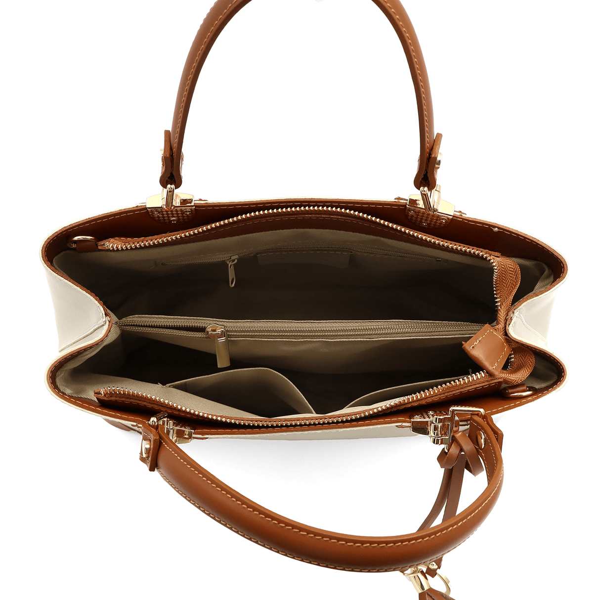 Női táska természetes bőrből Alika - bézs/barna