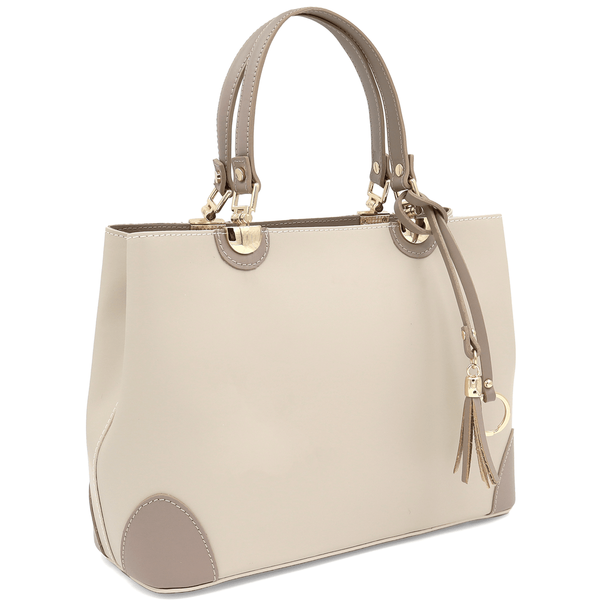 Női táska természetes bőrből Alika - bézs/szürke