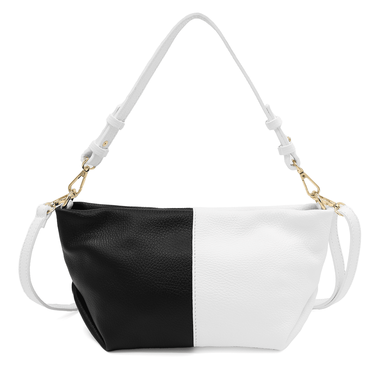 Két színű válltáska természetes bőrből, 2 fogantyúval - fekete/fehér