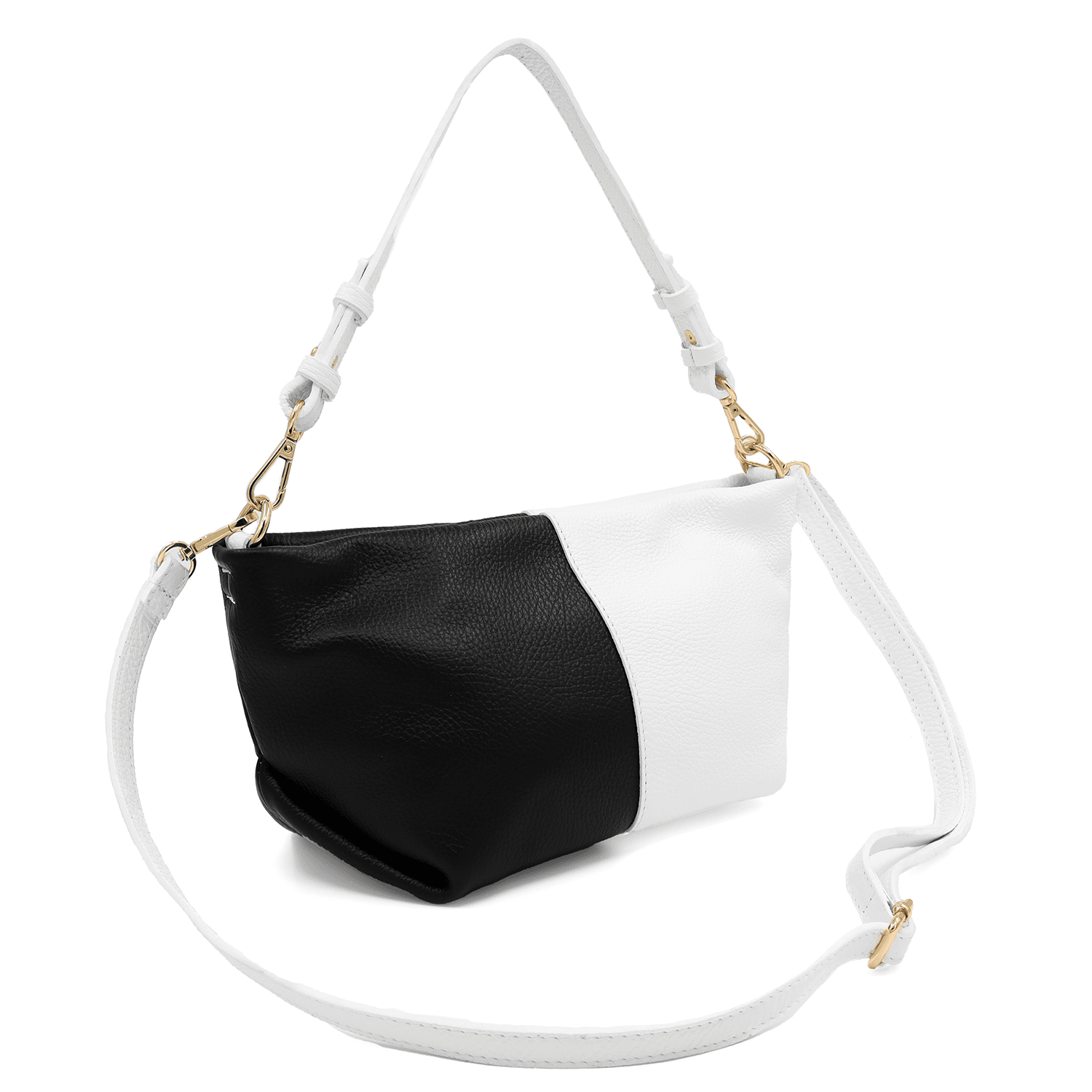 Két színű válltáska természetes bőrből, 2 fogantyúval - fekete/fehér