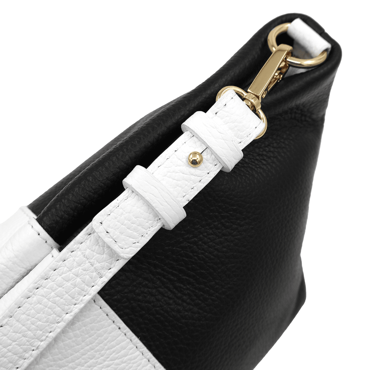 Két színű válltáska természetes bőrből, 2 fogantyúval - fekete/fehér