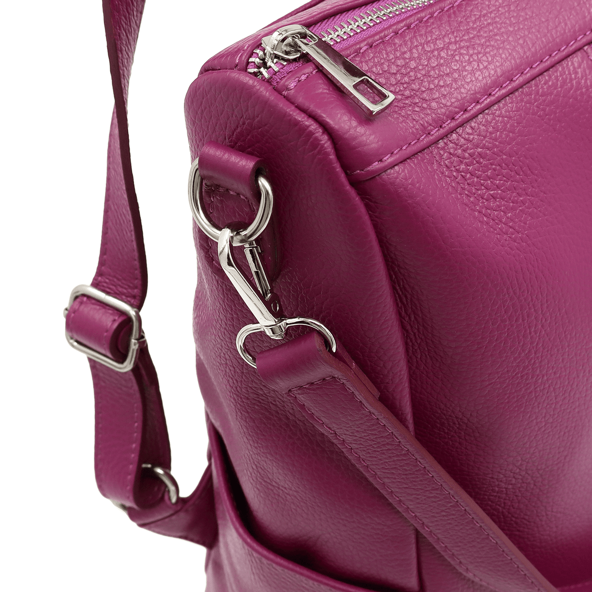 2 az 1-ben - Vittoria természetes bőr hátizsák és táska - sötét fukszia