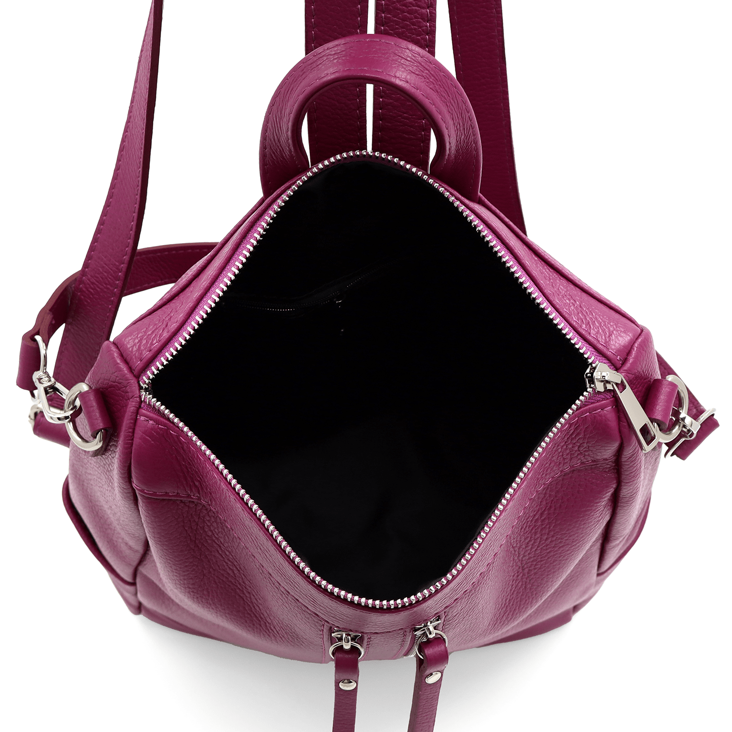 2 az 1-ben - Vittoria természetes bőr hátizsák és táska - sötét fukszia