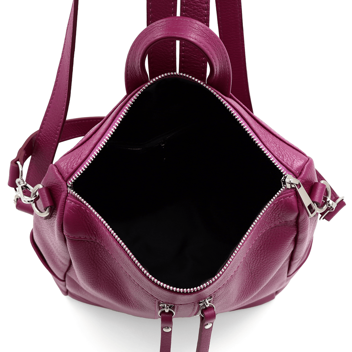 2 az 1-ben - Vittoria természetes bőr hátizsák és táska - sötét fukszia