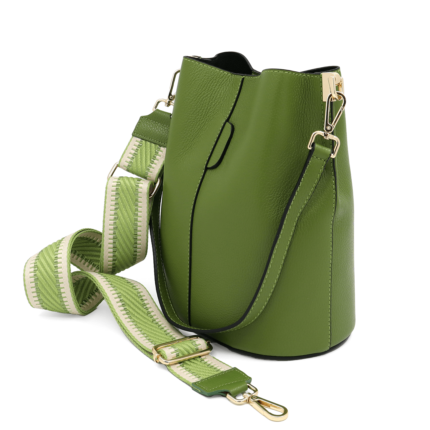 Női táska természetes bőrből, 2 fogantyúval Alba - zöld