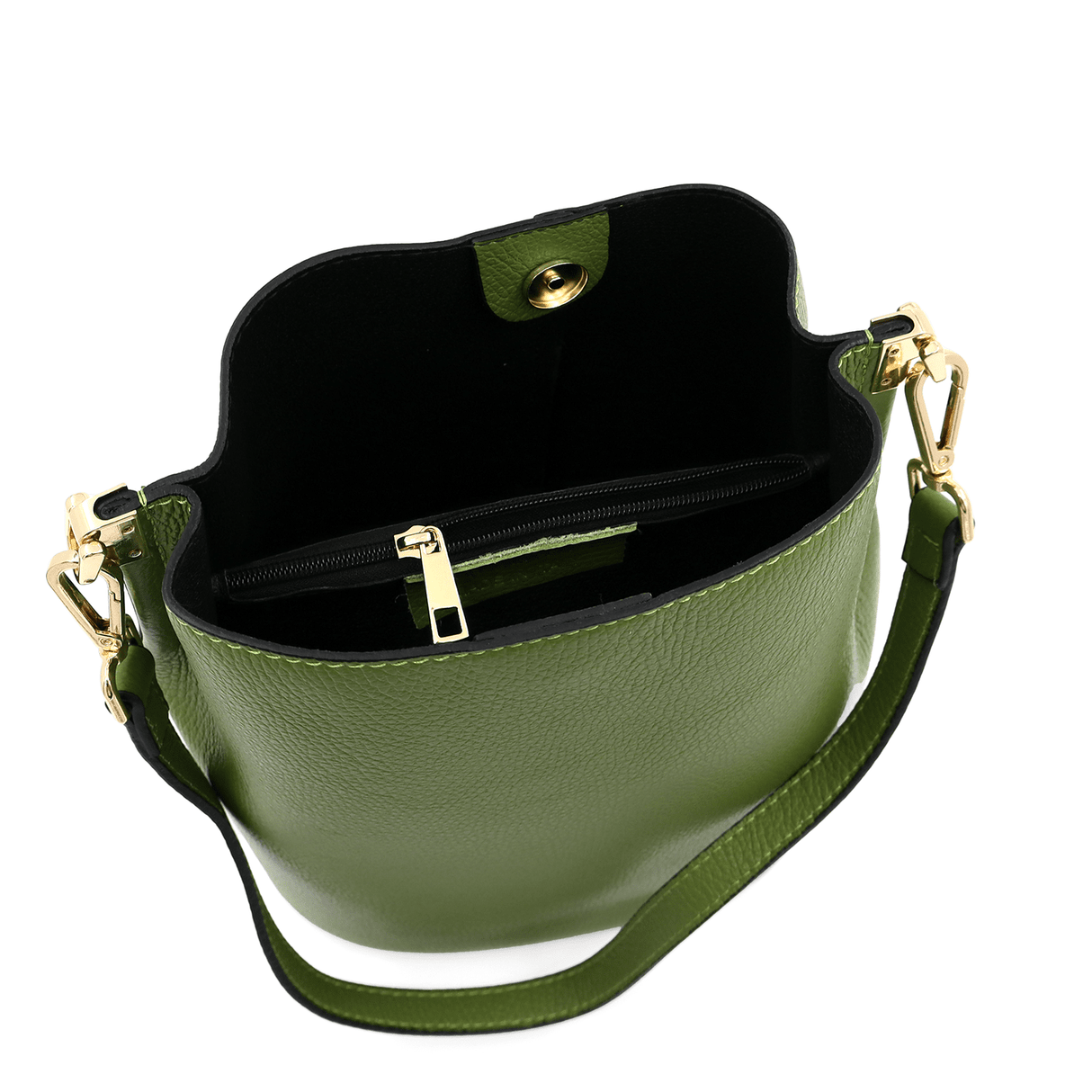 Női táska természetes bőrből, 2 fogantyúval Alba - zöld