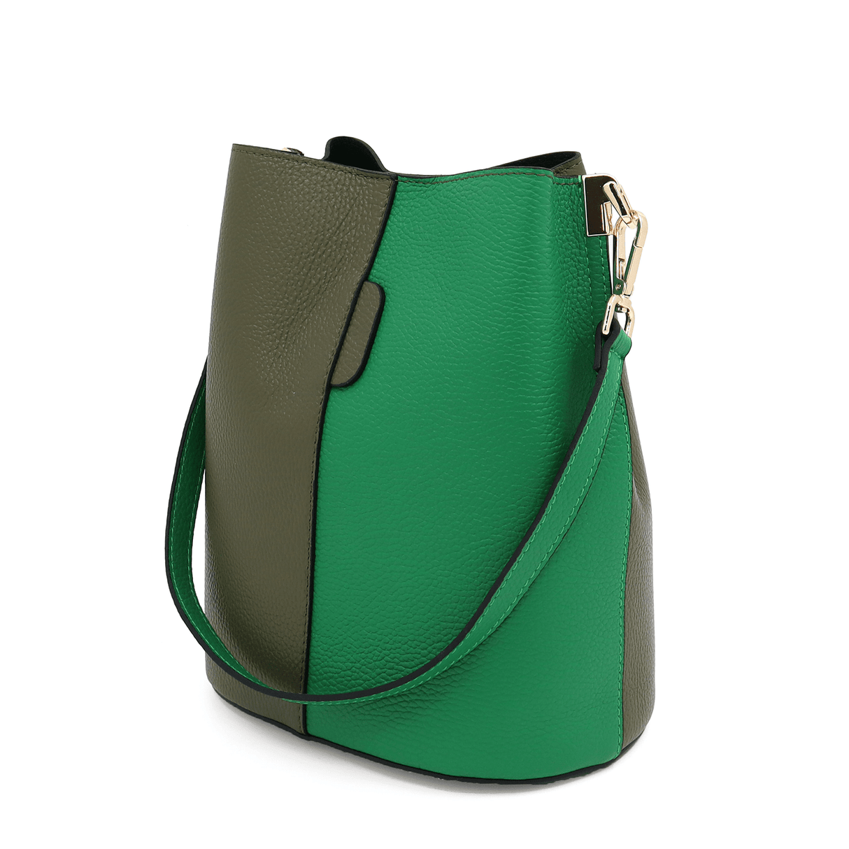 Női táska természetes bőrből, 2 fogantyúval Alba - zöld/sötétzöld