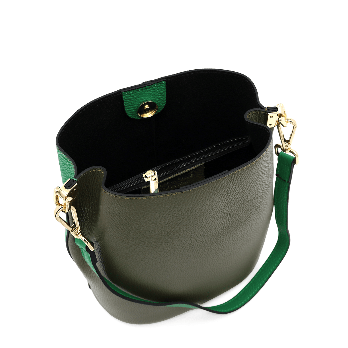 Női táska természetes bőrből, 2 fogantyúval Alba - zöld/sötétzöld