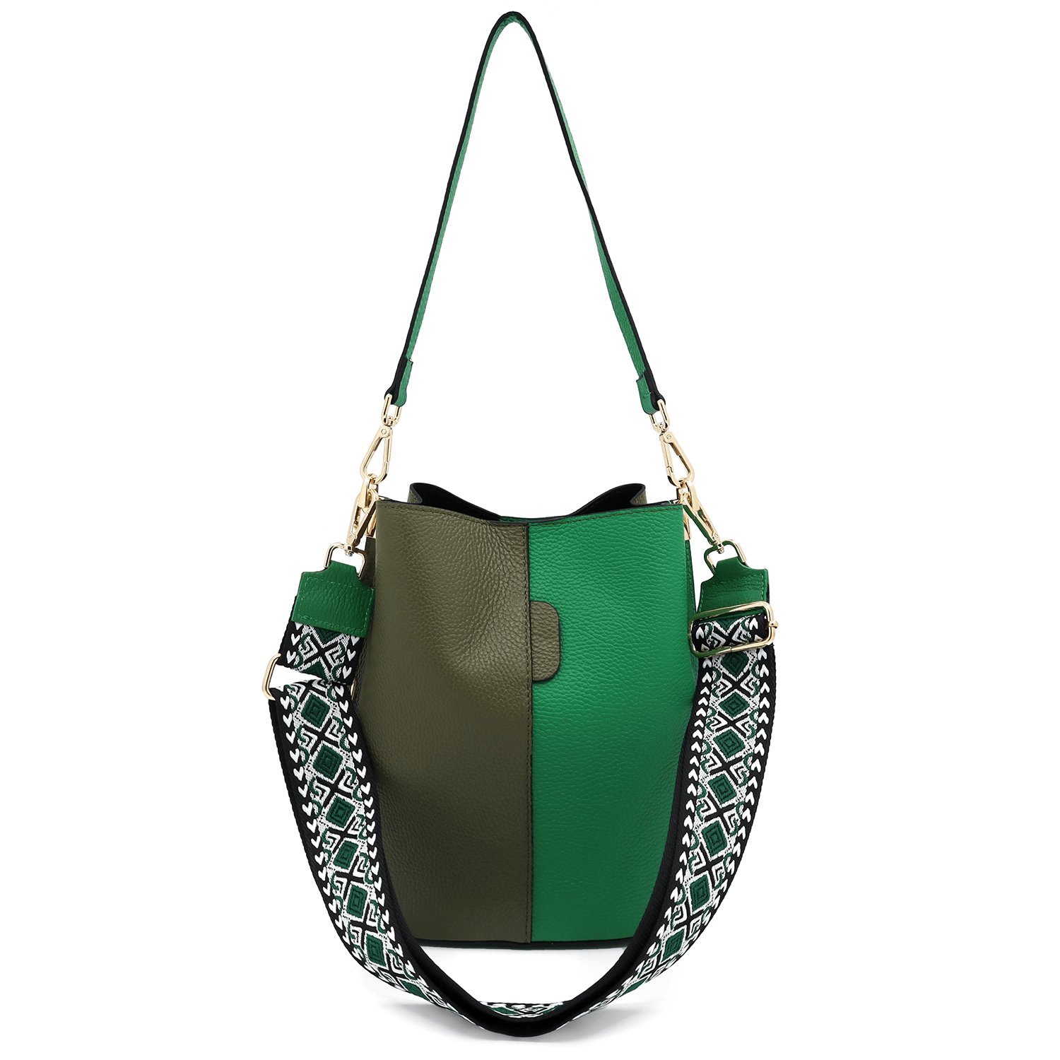 Női táska természetes bőrből, 2 fogantyúval Alba - zöld/sötétzöld