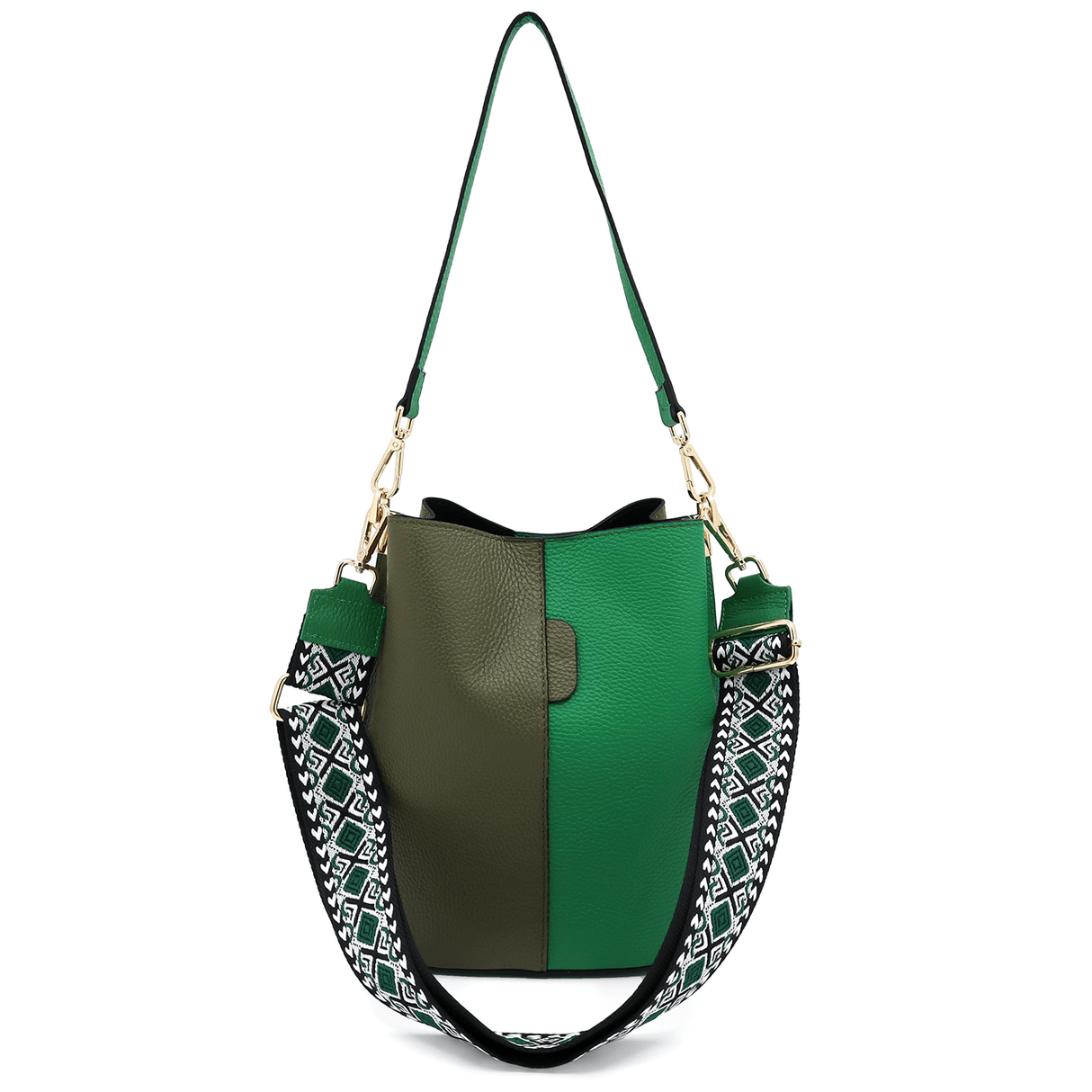 Női táska természetes bőrből, 2 fogantyúval Alba - zöld/sötétzöld