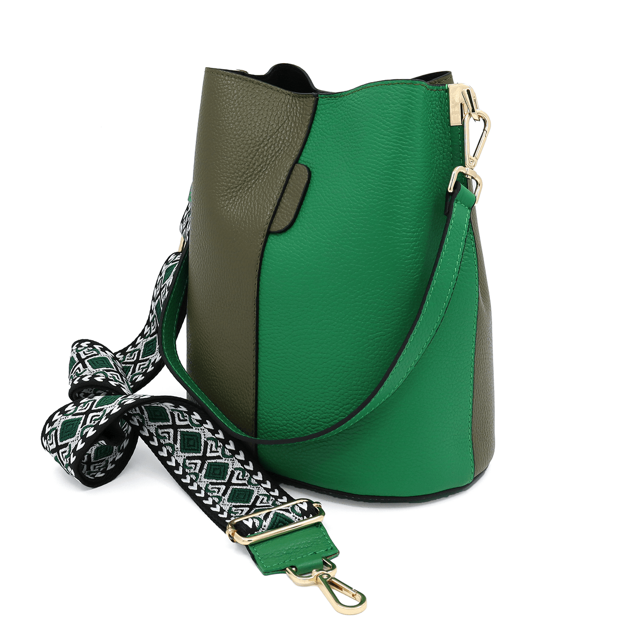 Női táska természetes bőrből, 2 fogantyúval Alba - zöld/sötétzöld