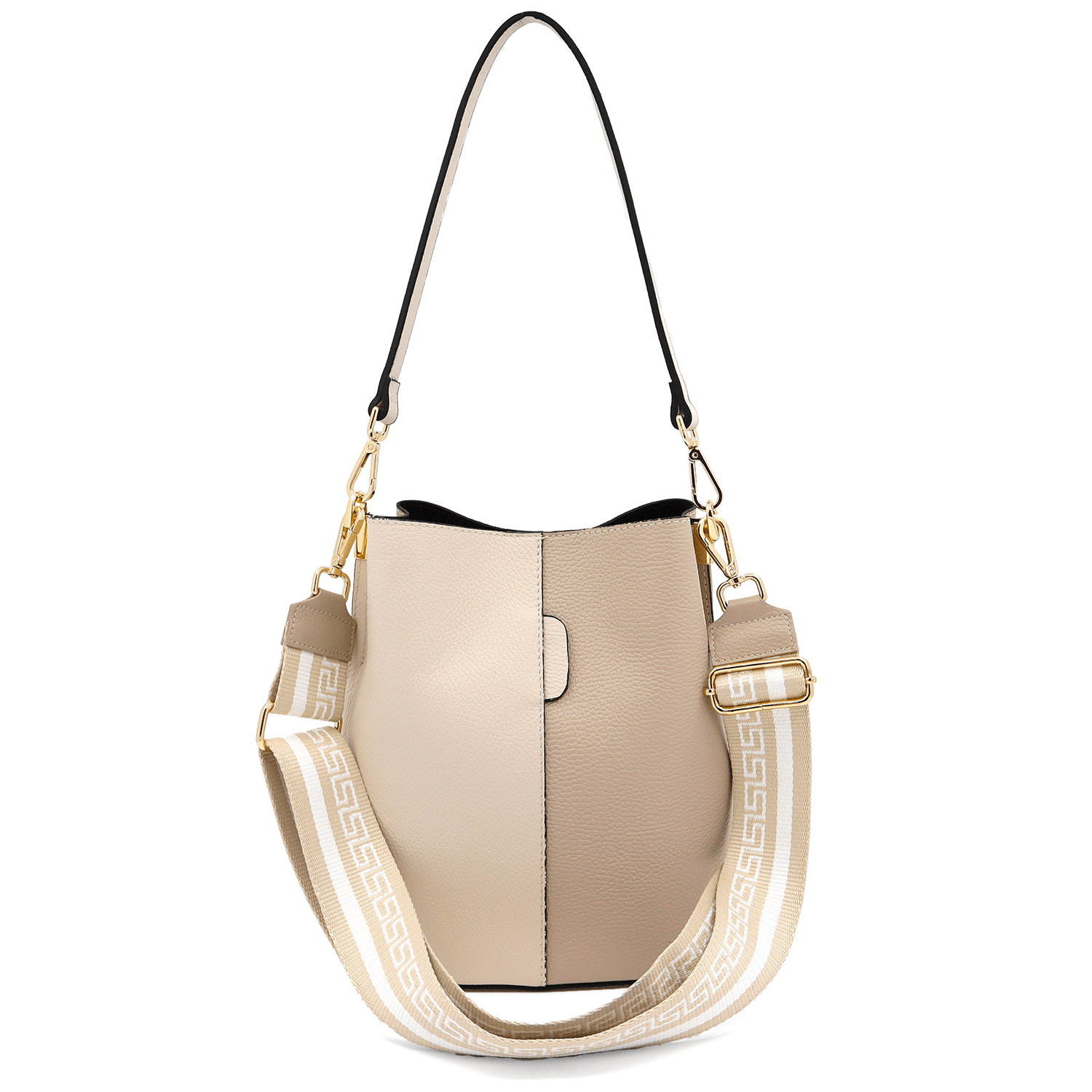 Női táska természetes bőrből, 2 fogantyúval Alba - bézs/világosbarna