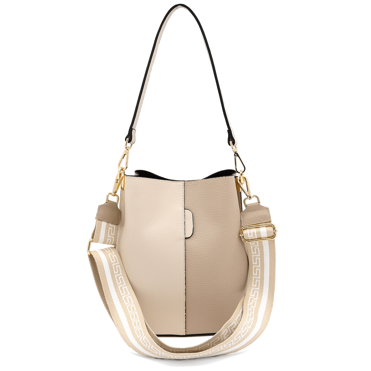 Női táska természetes bőrből, 2 fogantyúval Alba - bézs/világosbarna