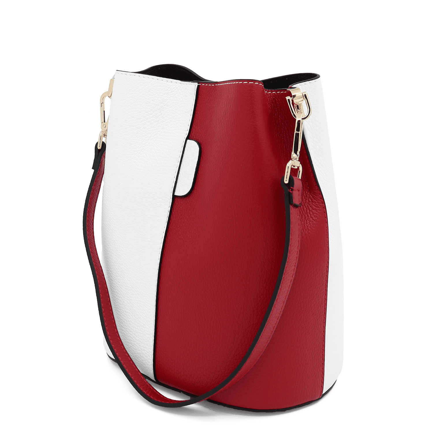 Női táska természetes bőrből, 2 fogantyúval Alba - fehér/piros
