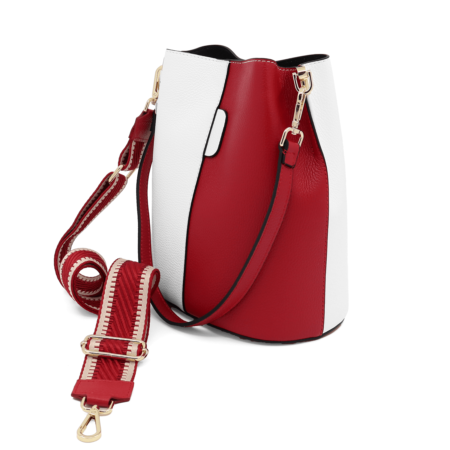 Női táska természetes bőrből, 2 fogantyúval Alba - fehér/piros