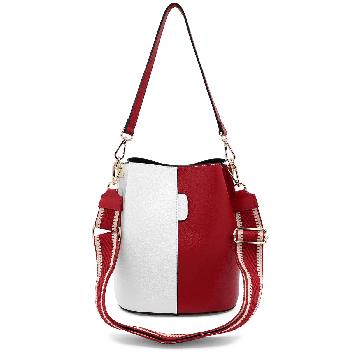 Női táska természetes bőrből, 2 fogantyúval Alba - fehér/piros