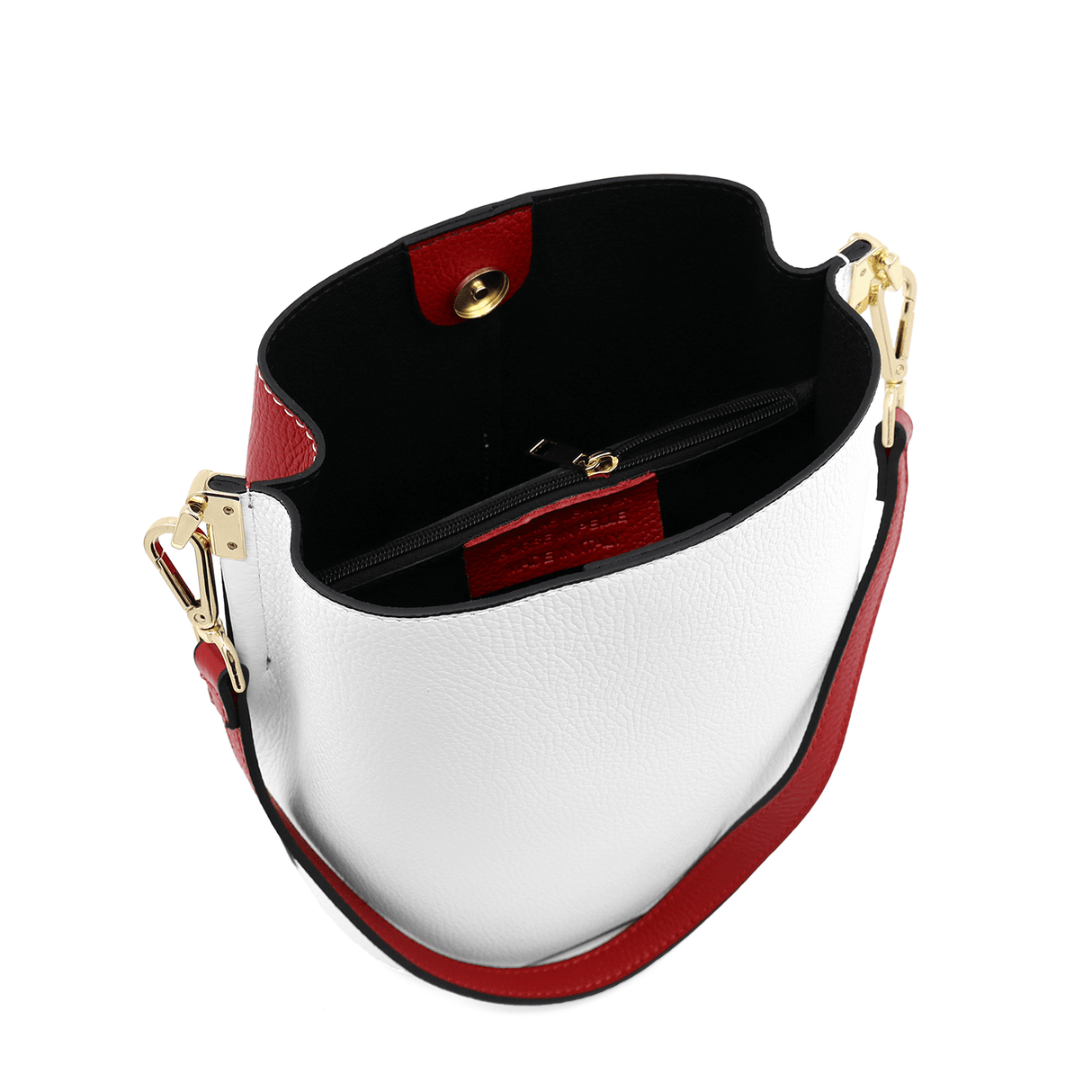 Női táska természetes bőrből, 2 fogantyúval Alba - fehér/piros