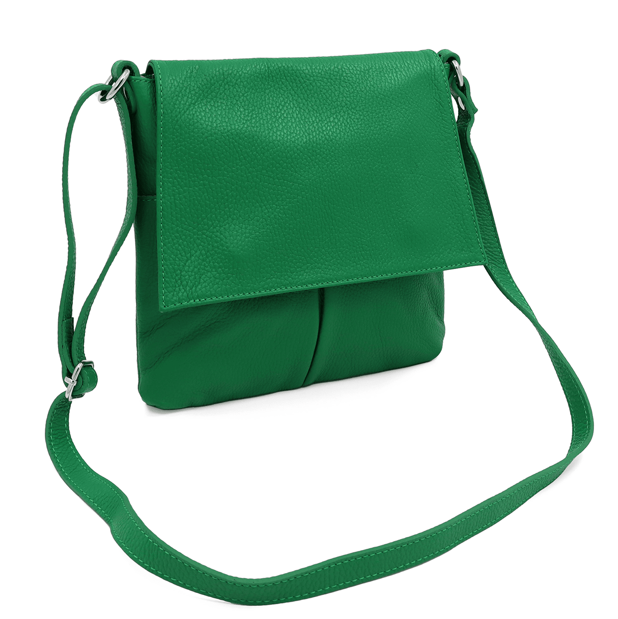 Természetes bőr válltáska sok zsebbel - zöld