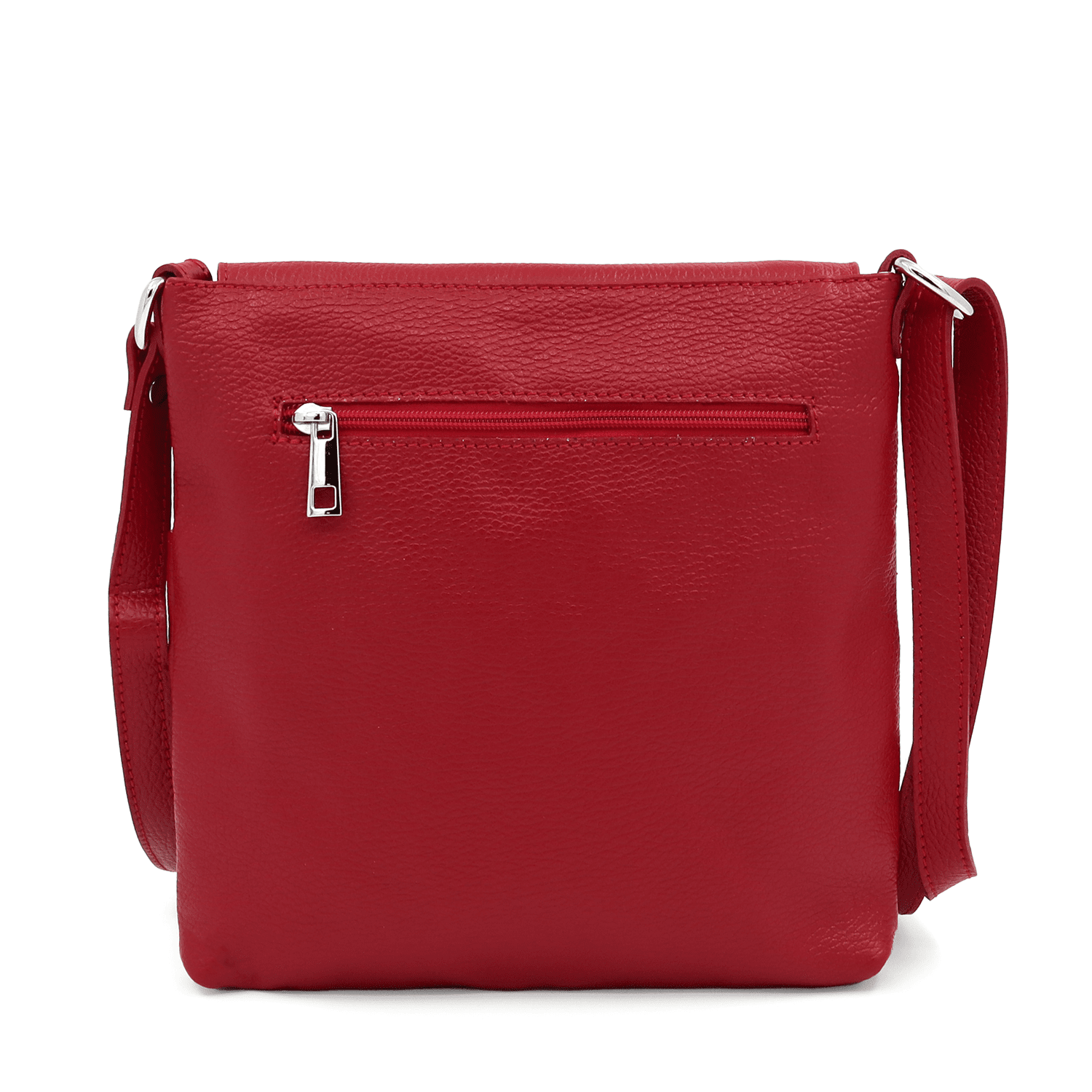 Válltáska természetes bőrből, sok zsebbel - piros