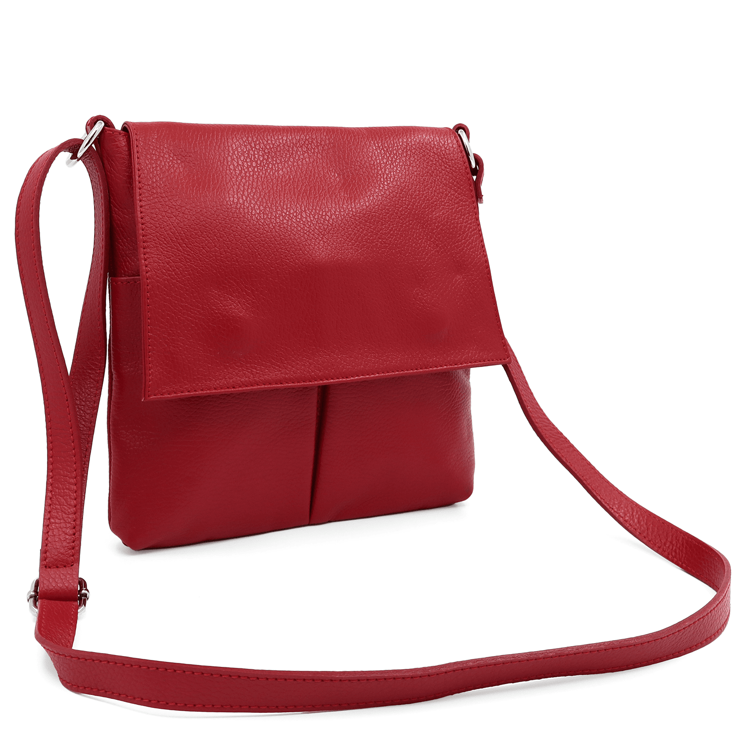 Válltáska természetes bőrből, sok zsebbel - piros