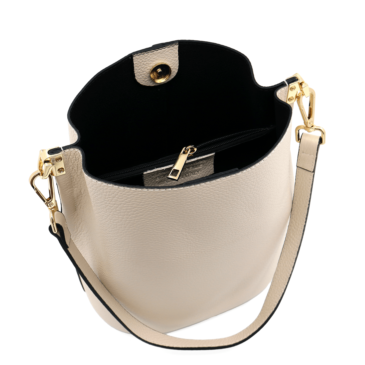 Női táska természetes bőrből, 2 fogantyúval Alba - bézs