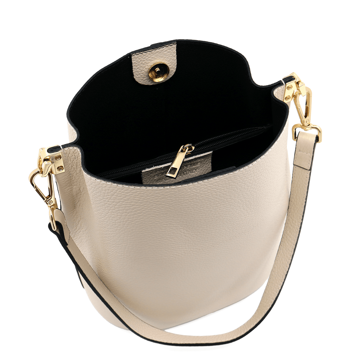 Női táska természetes bőrből, 2 fogantyúval Alba - bézs