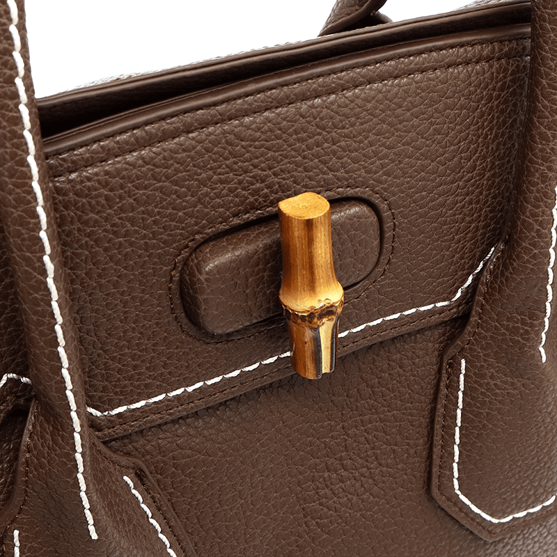 KASSANDRA - Női táska bambusz részletekkel - sötétbarna