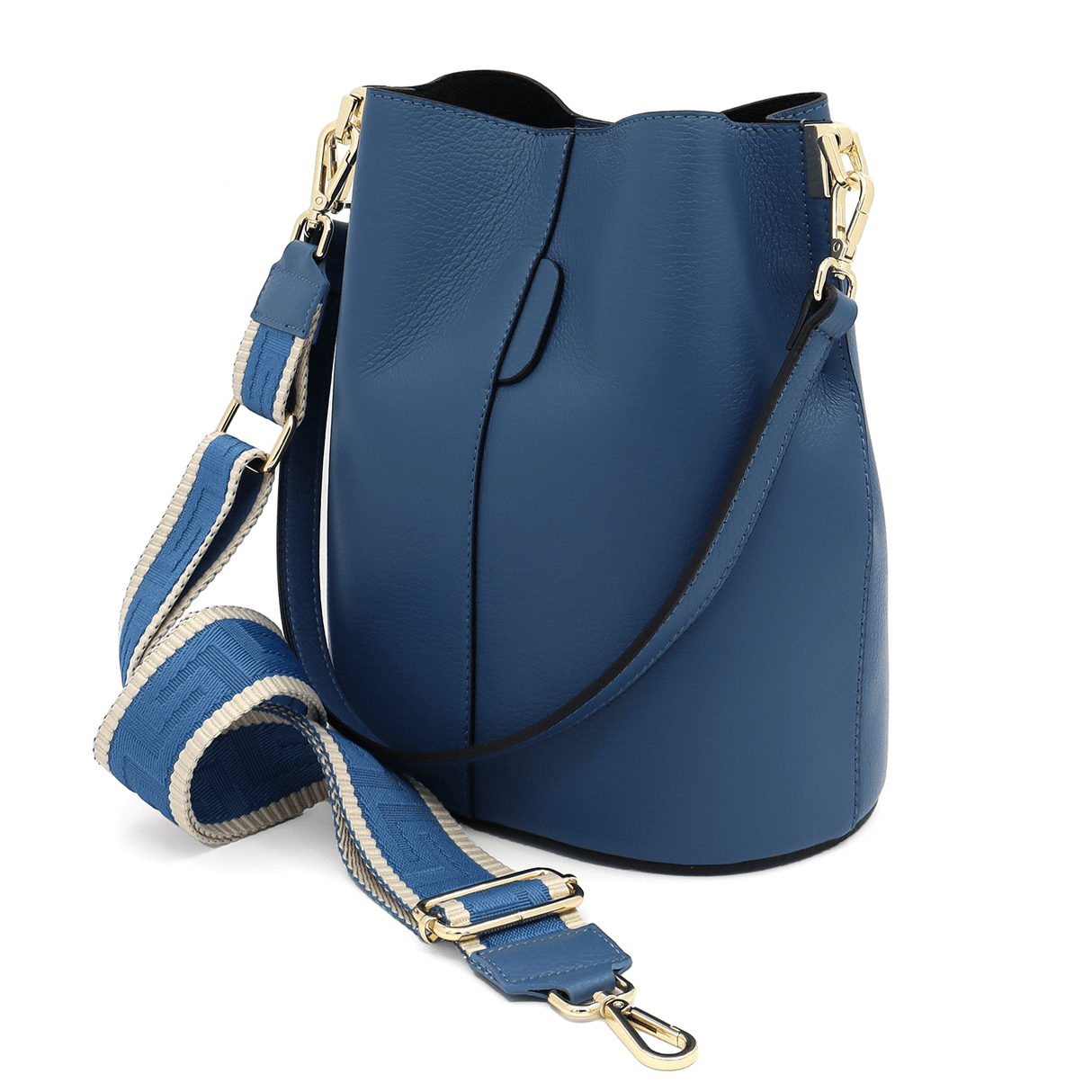 Női táska természetes bőrből, 2 fogantyúval Alba - kék