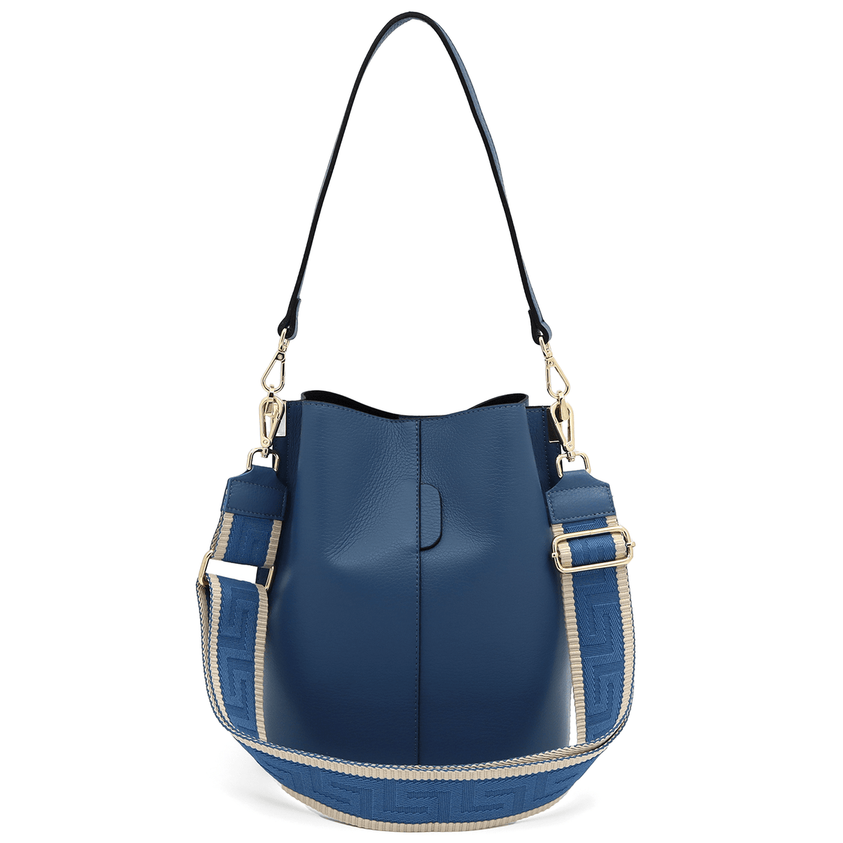 Női táska természetes bőrből, 2 fogantyúval Alba - kék