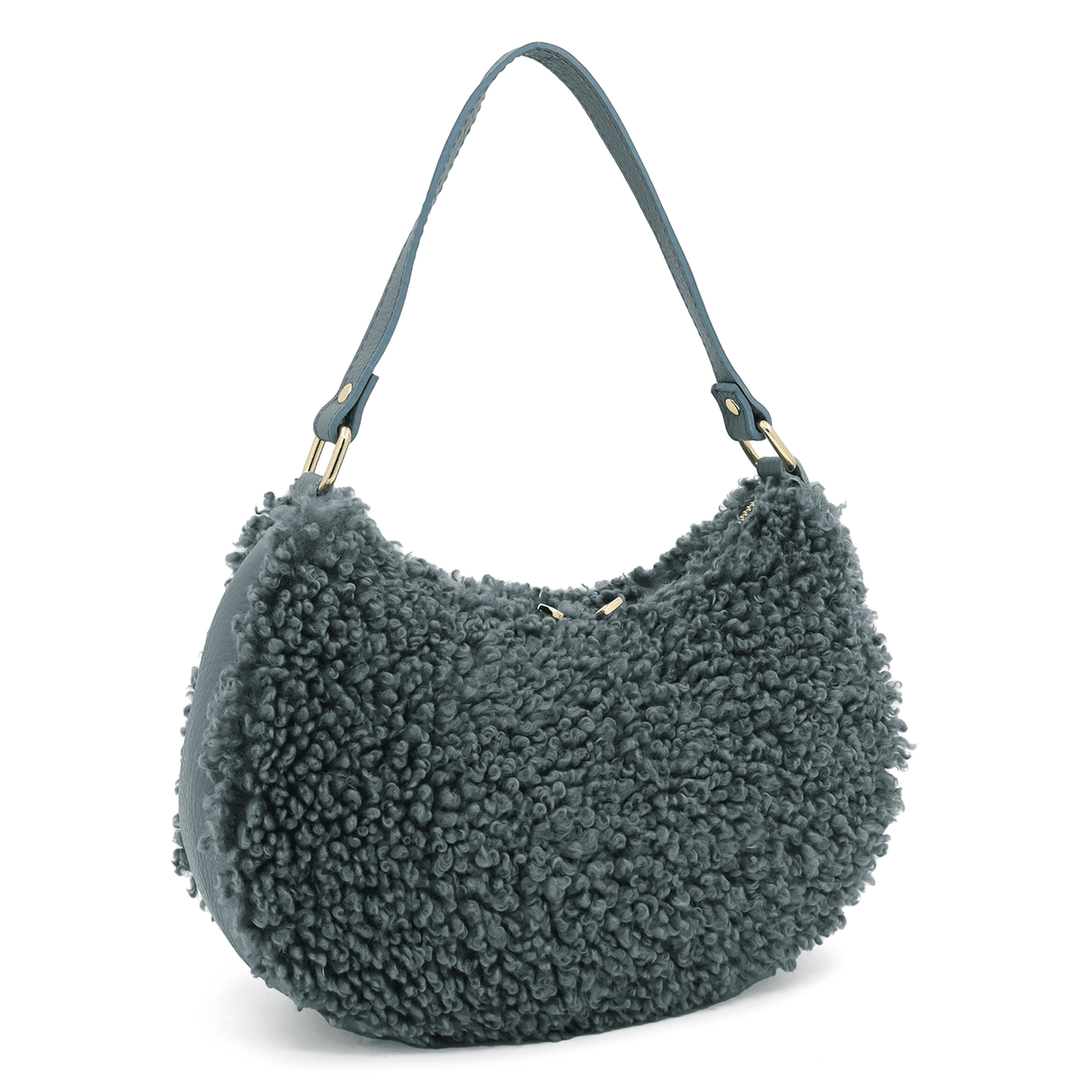 Női táska természetes bőrből és plüssből Emma - kék