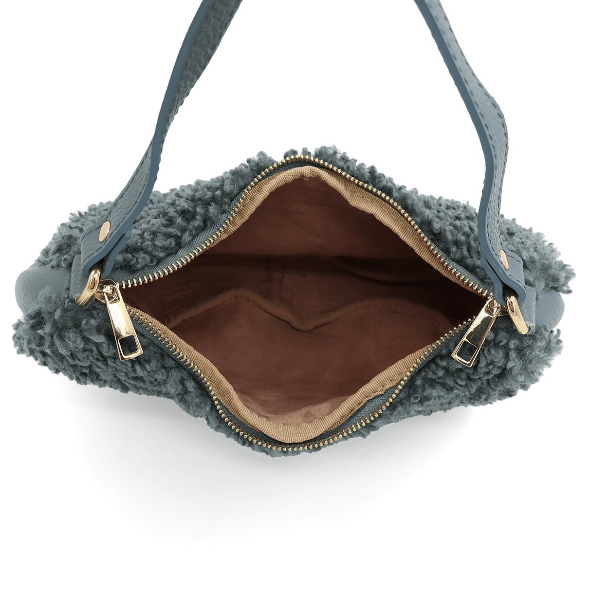 Női táska természetes bőrből és plüssből Emma - kék