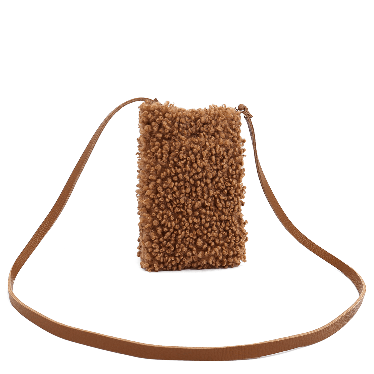 Természetes bőr és plüss telefonhuzat Maya - cserépkék