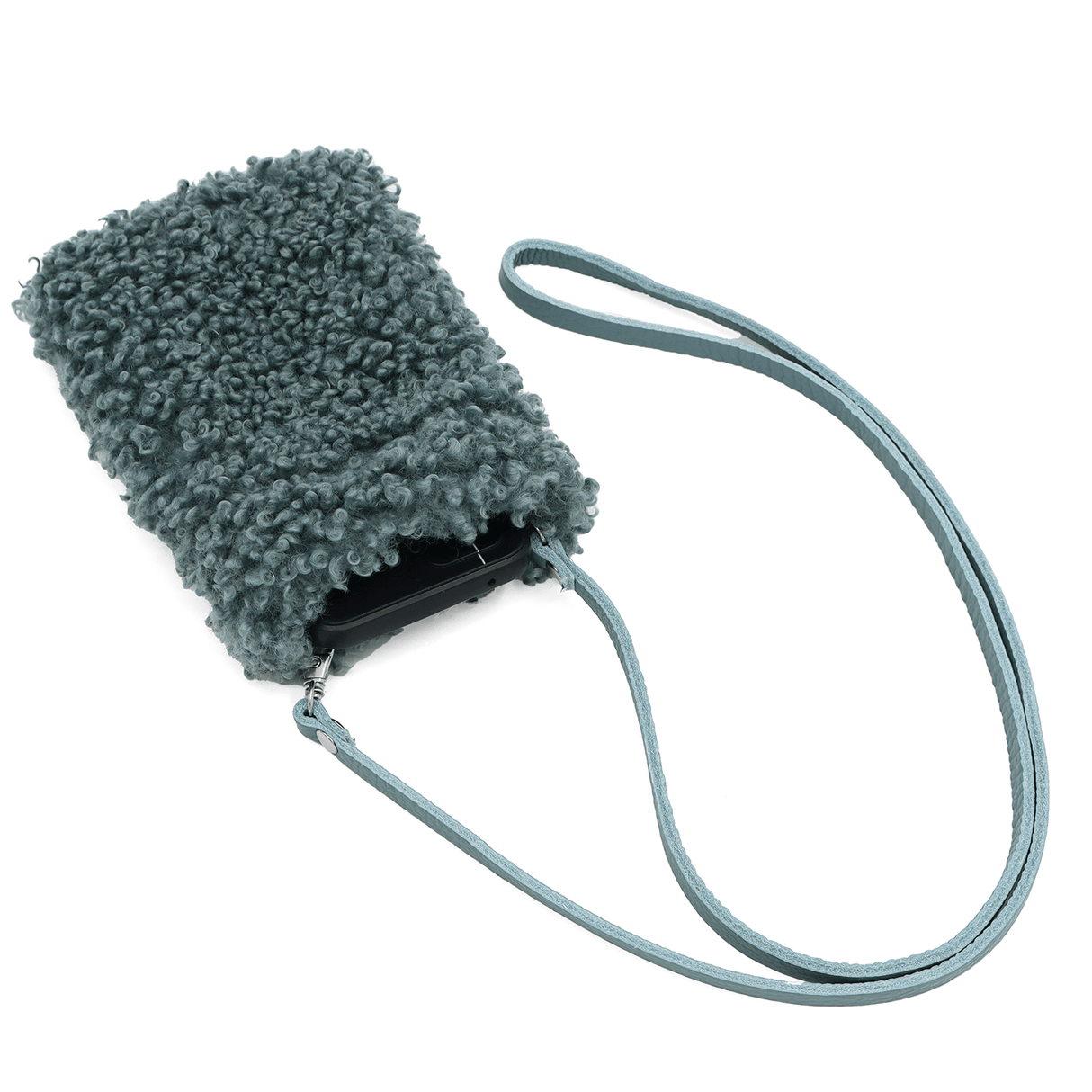 Természetes bőr és plüss Maya telefonhuzat - kék