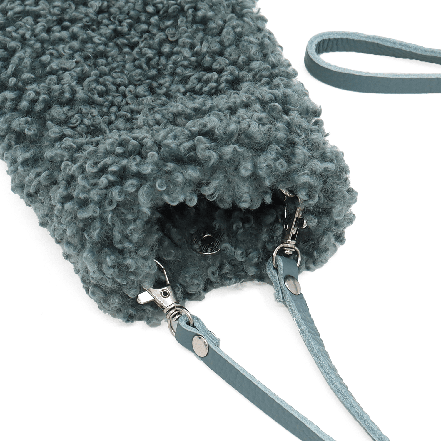 Természetes bőr és plüss Maya telefonhuzat - kék