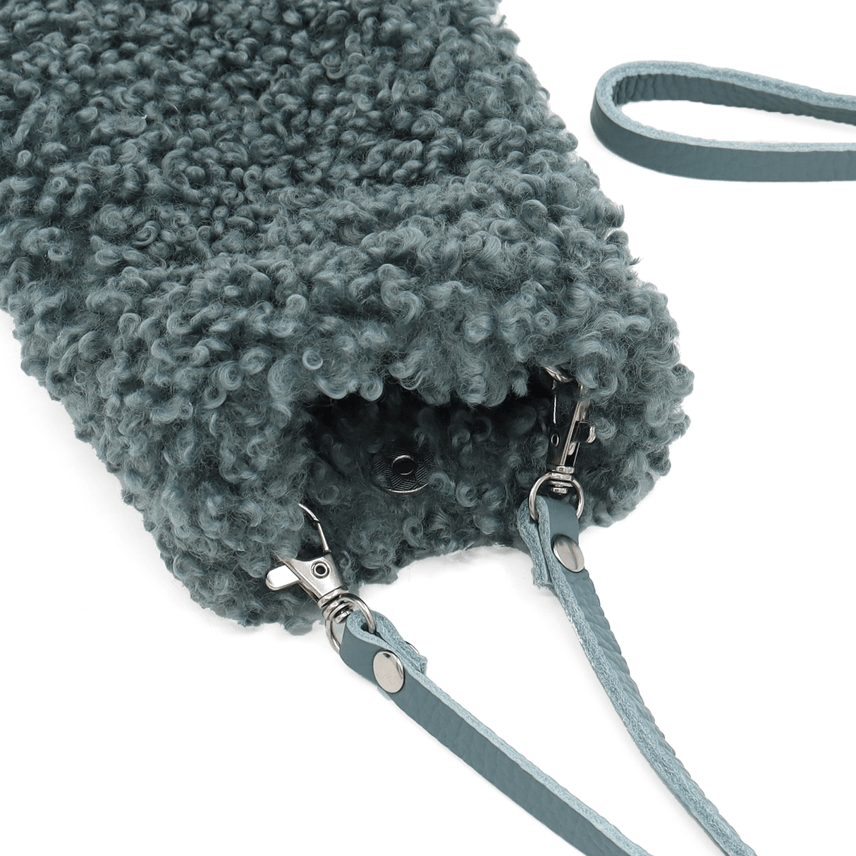 Természetes bőr és plüss Maya telefonhuzat - kék