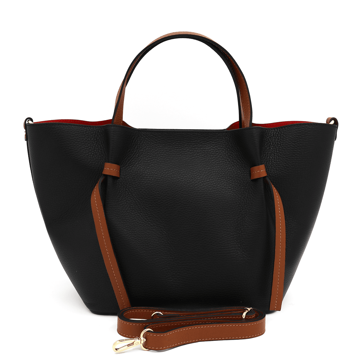 Női táska természetes bőrből Zaria - fekete