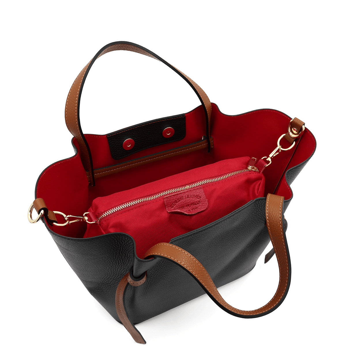 Női táska természetes bőrből Zaria - fekete