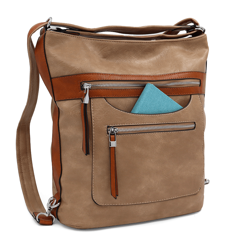 2 az 1-ben – Nagy táska és hátizsák – világosbarna