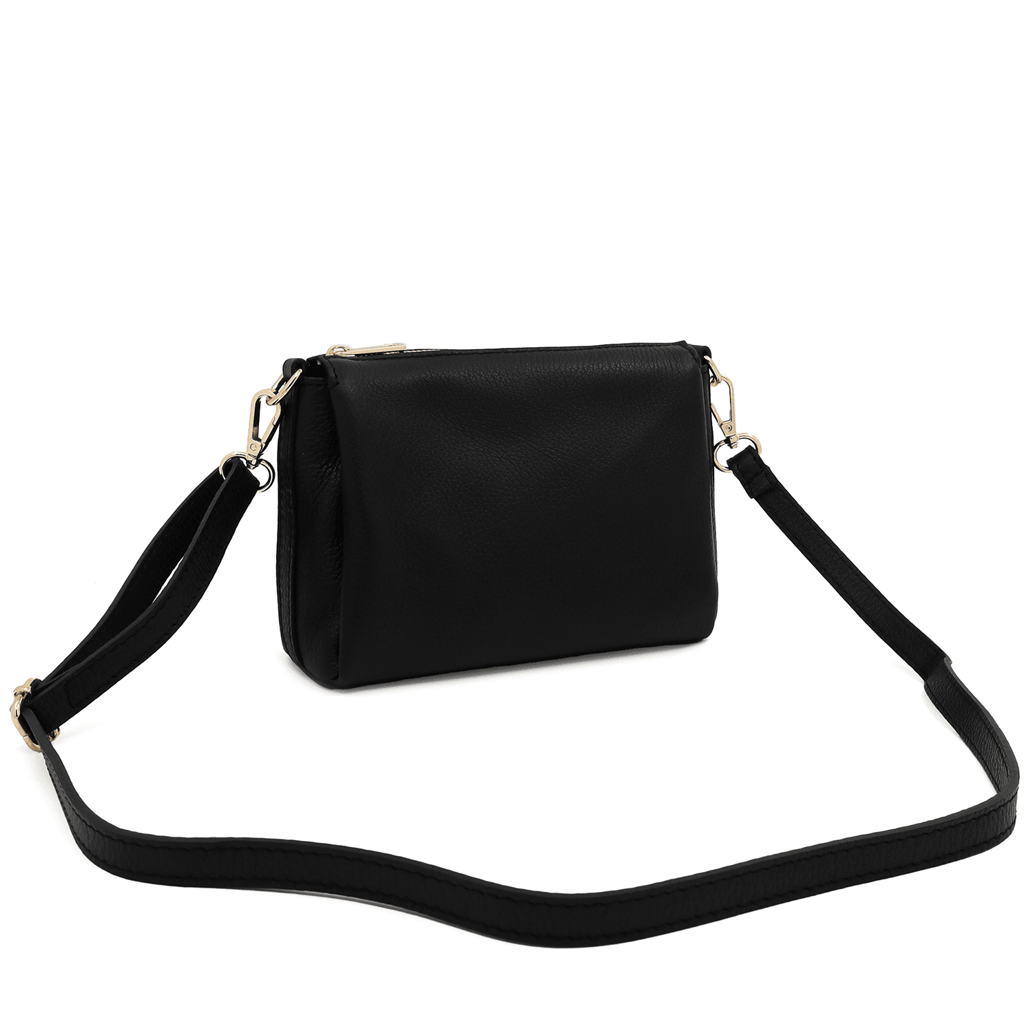 Női válltáska 2 fogantyúval, természetes bőrből Teresa - fekete