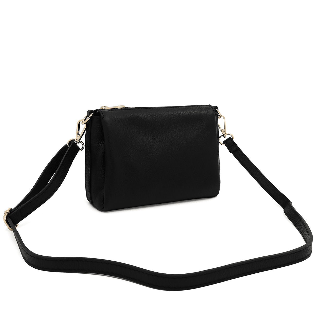 Női válltáska 2 fogantyúval, természetes bőrből Teresa - fekete