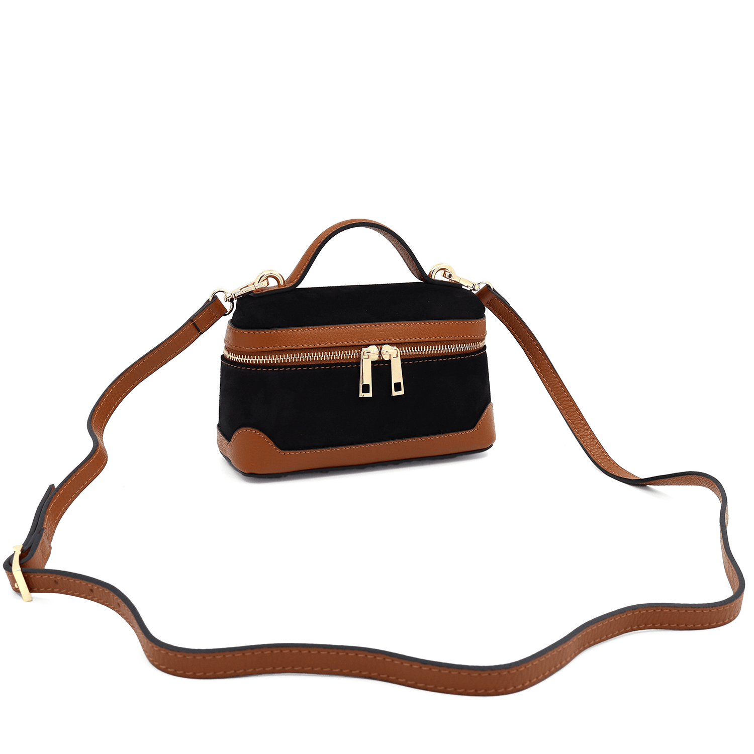 Válltáska természetes bőrből és velúrból Donna - fekete